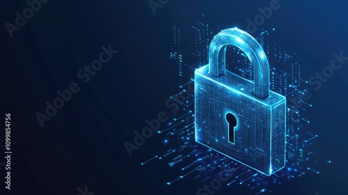 Glowing Hologram Lock with Data Stream Background