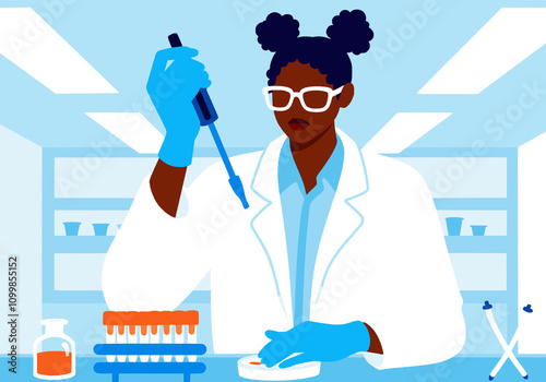 Scientist mixing chemicals in laboratory photo