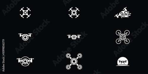 Set Drone Helicopter Camera Lens Photography logo. Drone with Camera Shutter or aperture logo.