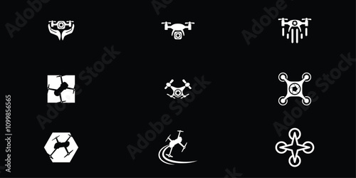 Set Drone Helicopter Camera Lens Photography logo. Drone with Camera Shutter or aperture logo.