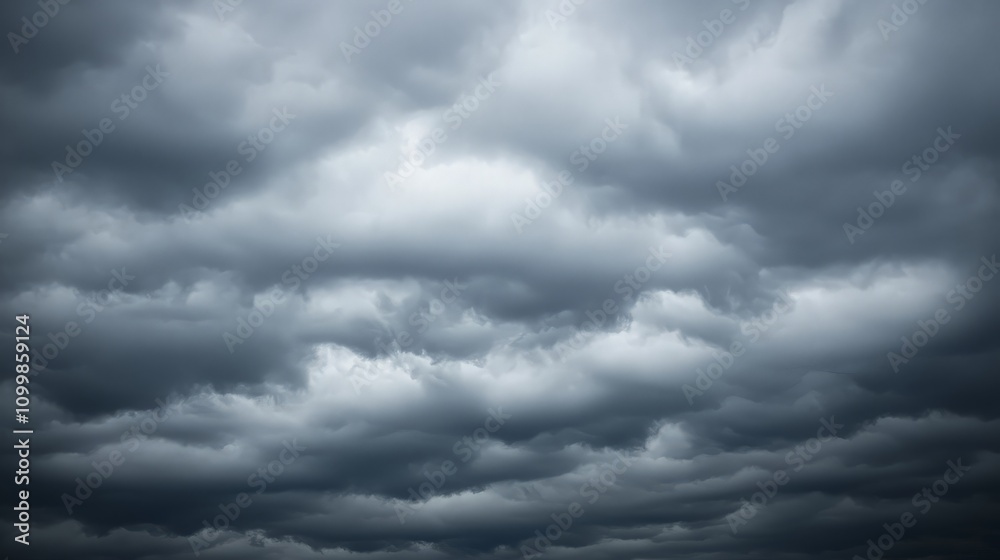 Obraz premium Dramatic, overcast sky filled with dark, heavy storm clouds.