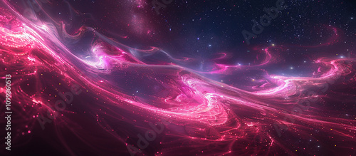 Neon fractals intertwining in an expansive cosmic void, creating dynamic light trails and luminous space effects, with a dark starry backdrop.