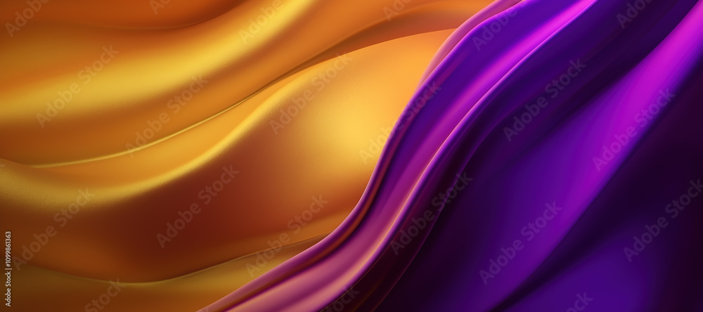 Obraz premium glowing waves of gold and purple cloth background, fabric, luxurious 3