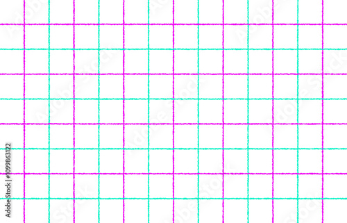手書き感のある2色のチェック柄（マゼンタ・シアン）、シンプル、タッタソールチェック、二重格子、背景素材