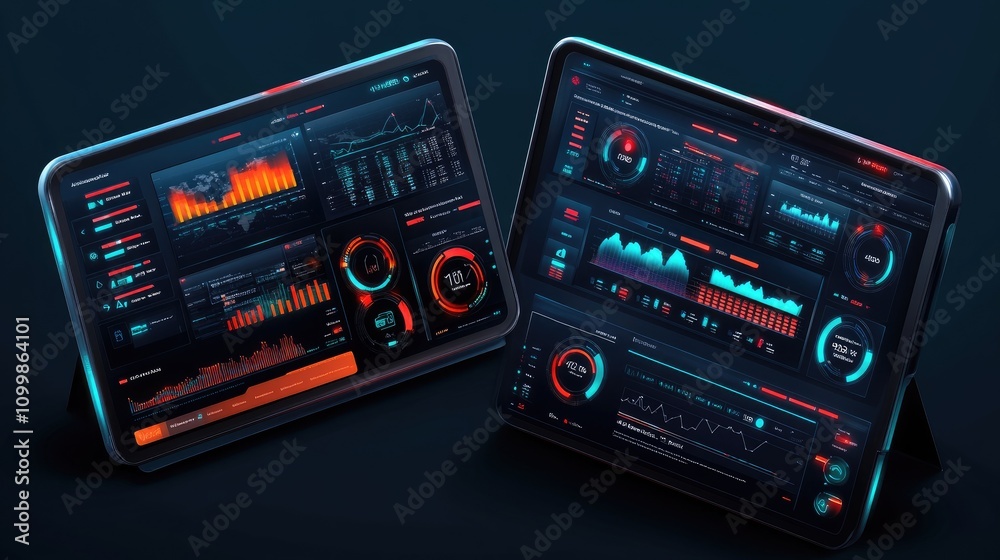 Fototapeta premium Digital Devices with Data Visualization Interfaces