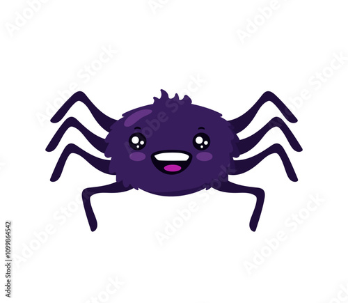 A lively, kawaii style spider character with a comical expression, ideal for kid friendly designs. This colorful arachnid is both funny and friendly.