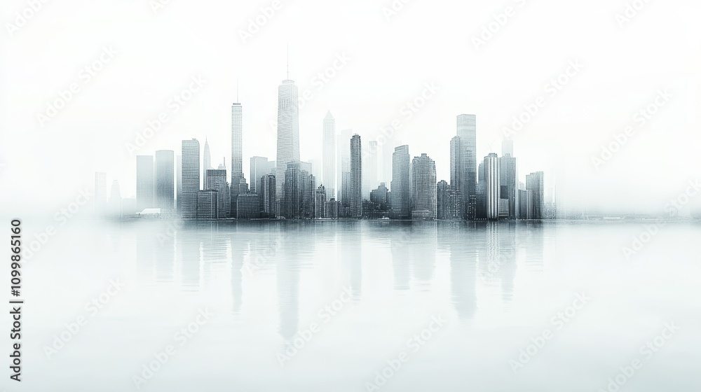 Fototapeta premium Serene Cityscape Modern Skyline Reflection