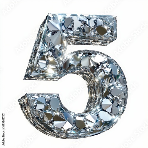 A shiny, crystal-like number 5 with a reflective surface. photo