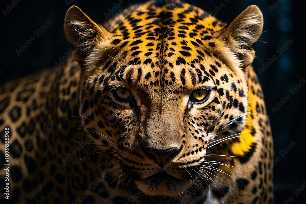 Obraz premium A close-up of a leopard showcasing its striking fur patterns and intense gaze.