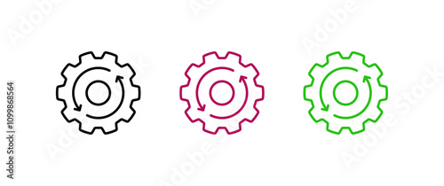 Settings, updating, gear icon set. Containing options, configuration, preferences, adjustments, operation, gear, control panel, equalizer, optimisation and setup icons. Solid icon collection.