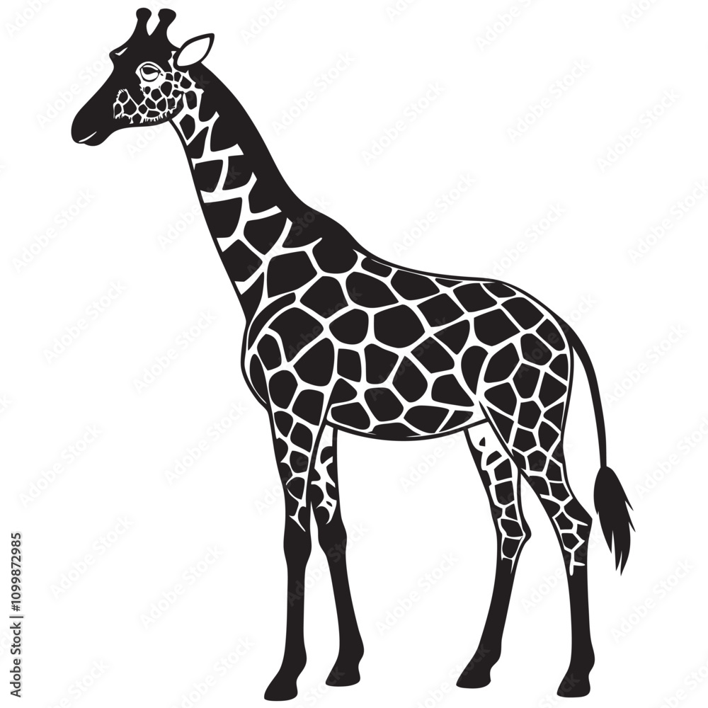 Obraz premium A giraffe black and white on a isoleted white backgroun linocut vector