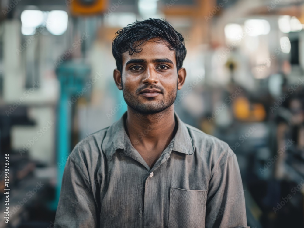 Obraz premium Portrait of a young worker in a factory.