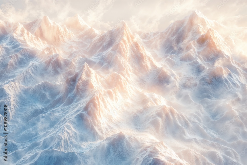 Fototapeta premium Stunning mountain range covered in snow with bright sunlight and clear blue sky