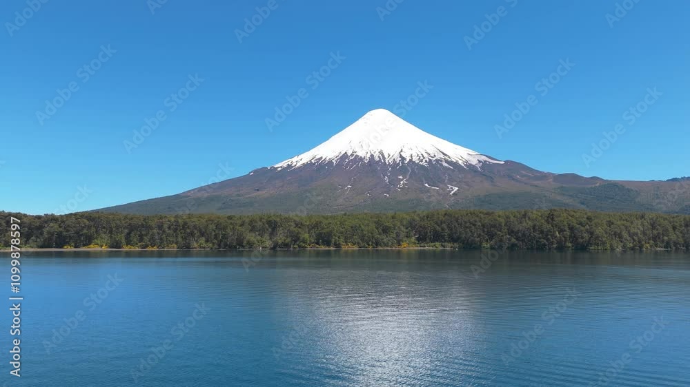 Aerial View of Osorno Volcano at Todos Los Santos Lake