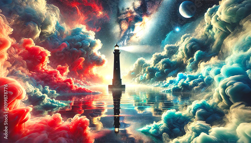 Cosmic Lighthouse in a Surreal Dreamscape photo