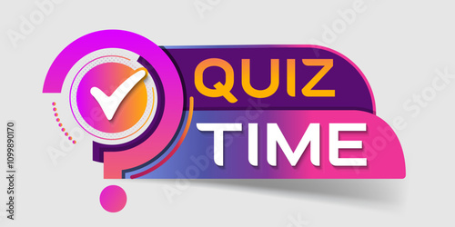 Quiz time logo. Bright quiz label with question mark. Quiz time text warning and information sign. Quiz emblem for business, marketing and advertising. Vector illustration.