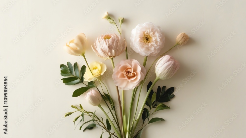 Obraz premium A delicate arrangement of soft pastel flowers, showcasing the beauty of nature and perfect for floral design enthusiasts