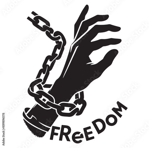 A pair of hands chained to a chain with the text words freedom. vector illustration.
