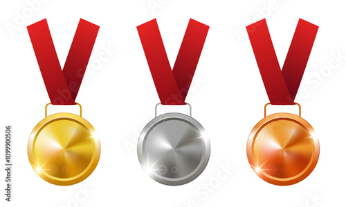 Gold, silver and bronze medals. Medals for awarding. Vector clipart.