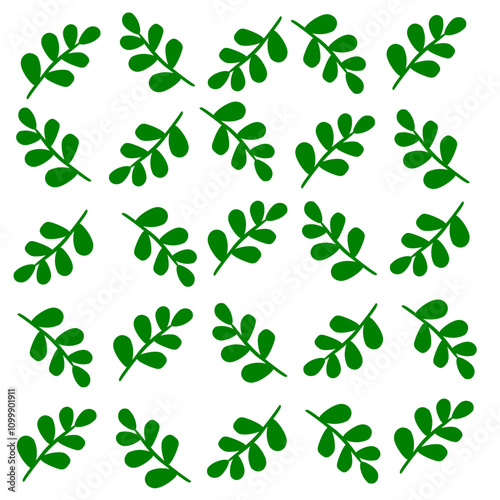 Seamless pattern of hand drawn leaves in green color