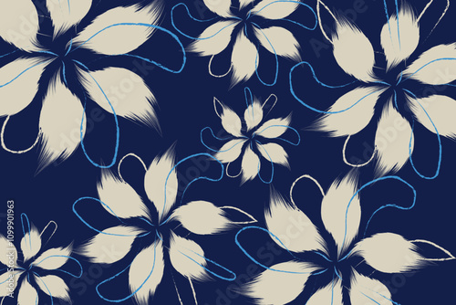 Seamless vector blue Flowers texture vector for clothes pattern, dark blue textile art illustration