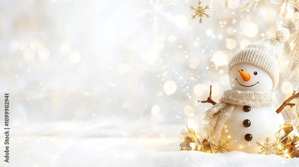 Obraz premium christmas background with cute funny laughing snowman