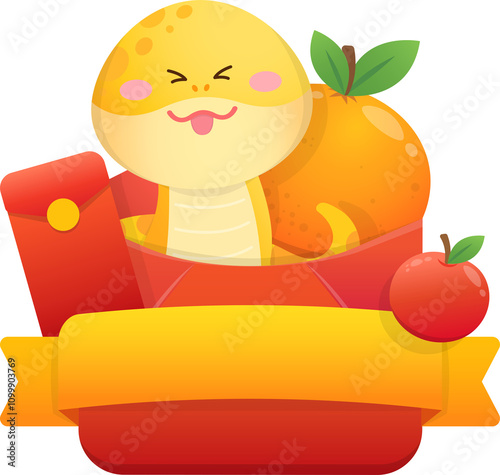 Chinese New Year illustration or icon of snake with golden ribbon