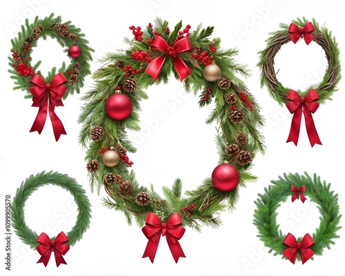 Wallpaper Mural christmas wreath with red ribbon Torontodigital.ca