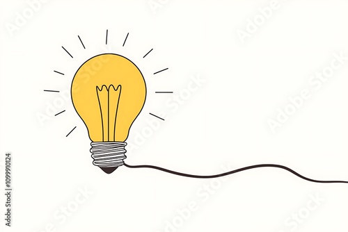 Line art drawing of a light bulb with the word 