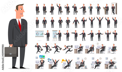 Businessman or manager character creation big set. Different views, gestures, emotions.