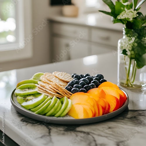 Colorful and Healthy Fruit and Cracker Platter for a Balanced Snacking or Appetizer Display