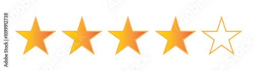 Five Star Rating With Gold Color Vector illustrator edit able file. Feedback, Review, and rate us, Reviews stars with good and bad rate vector customer review concepts. 