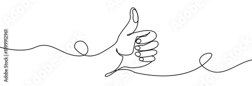 Thumbs up sign one continuous line . Like icon one line. Human hand with a finger thumb up symbol  silhouette .