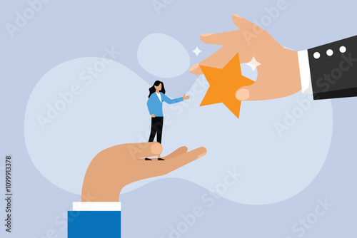 Support and Recognition: A Hand Offering a Star to a Woman Representing Achievement 2d flat vector illustrations