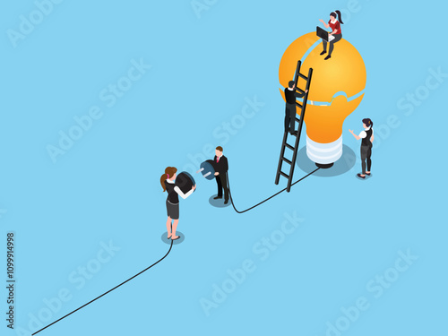 Teamwork and Collaboration Powering Innovation and Ideas 3d isometric vector illustration