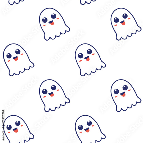 Seamless Pattern of Cute Cartoon Ghosts