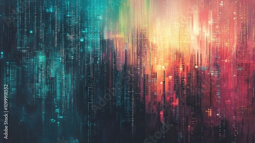 Wallpaper Mural A blend of digital binary codes overlaid with organic paint textures, creating an abstract, modern look Torontodigital.ca