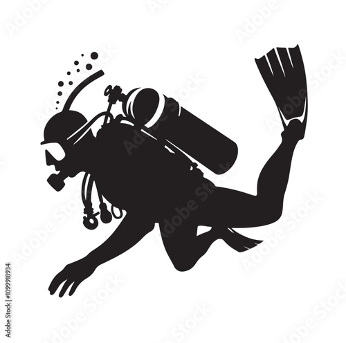 Scuba diving silhouettes. vector   illustration.