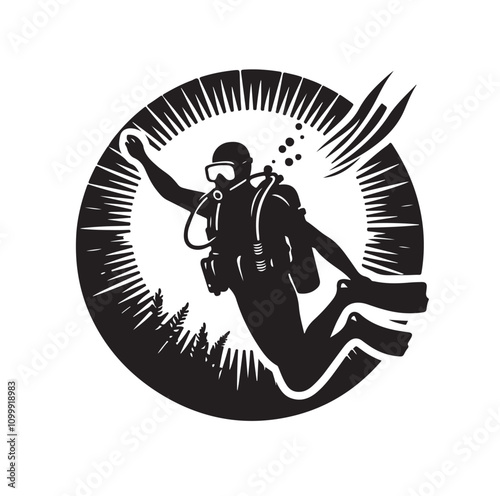 Scuba diving silhouettes. vector   illustration.