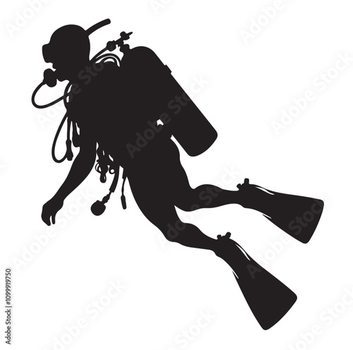 Scuba diving silhouettes. vector   illustration.