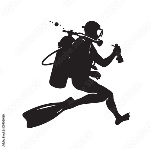 Scuba diving silhouettes. vector   illustration.