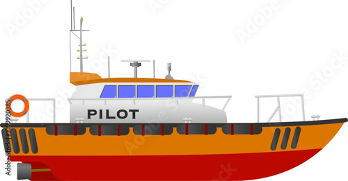 Pilot Boat. Side profile of a pilot boat used to transport harbor pilots between ship and shore. Isolated vector illustration.