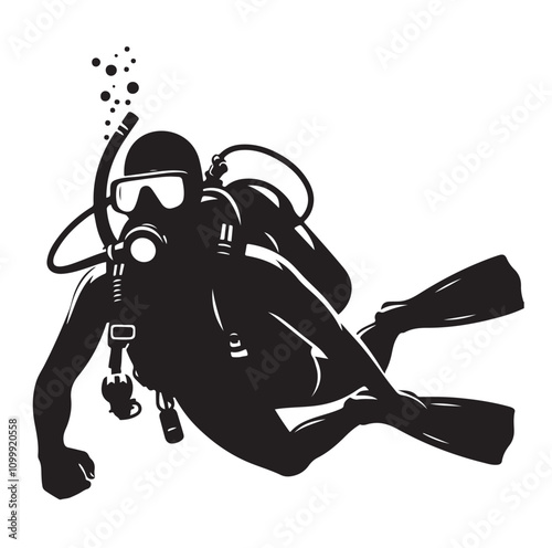 Scuba diving silhouettes. vector   illustration.