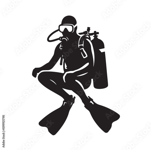 Scuba diving silhouettes. vector   illustration.