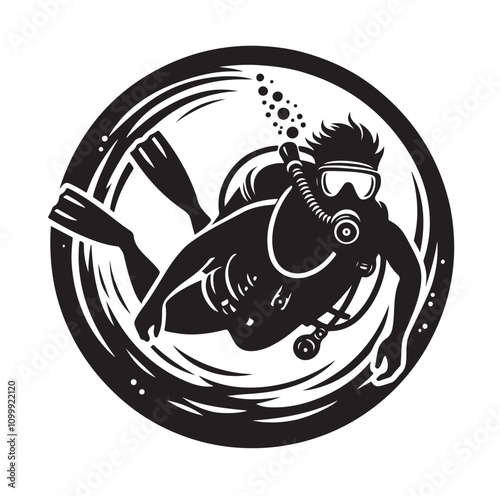 Scuba diving silhouettes. vector   illustration.