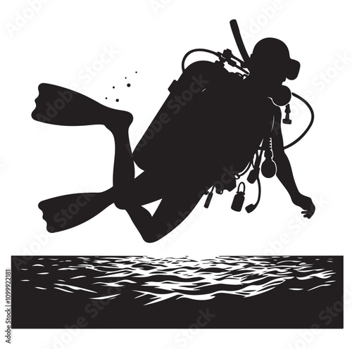 Scuba diving silhouettes. vector   illustration.