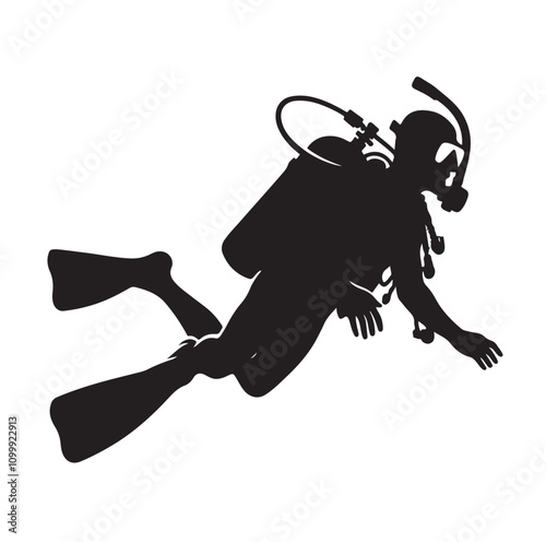 Scuba diving silhouettes. vector   illustration.