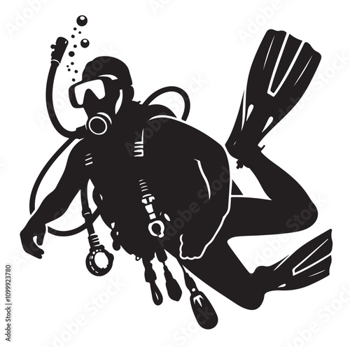 Scuba diving silhouettes. vector   illustration.