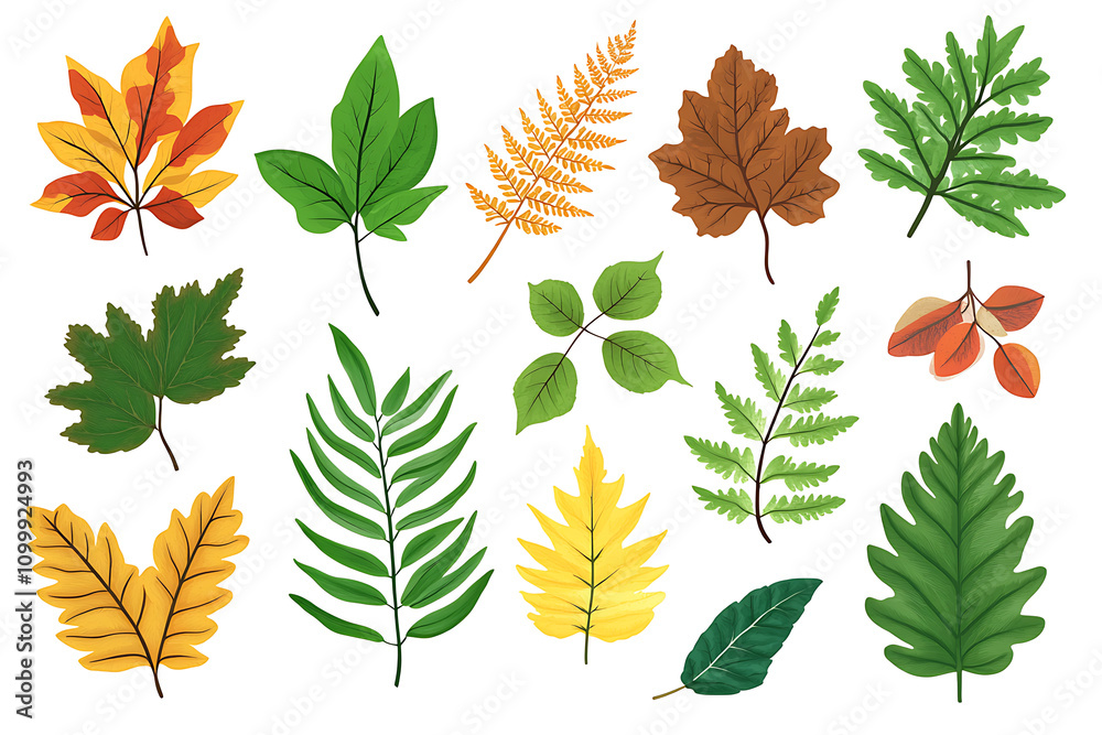 Fototapeta premium A collection of various leaves showcasing different shapes and colors.