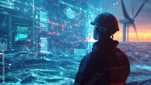 Silhouette of Marine Engineer at Digital Interface